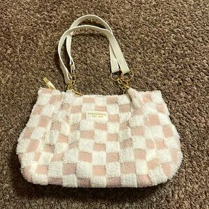 PINK AND WHITE CHECKERED FLUFFY BAG